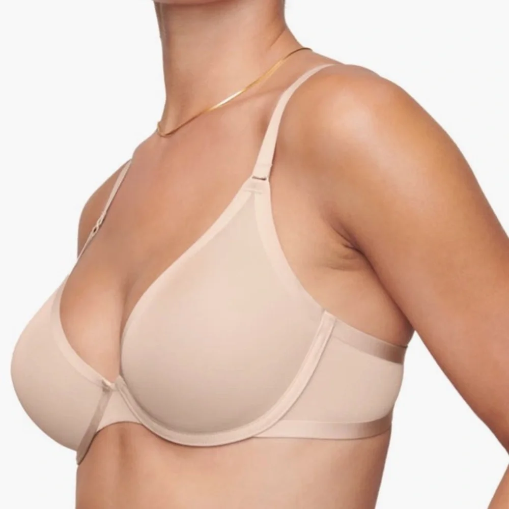Brand New CUUP The Plunge Mesh Bra Sand Beige Nude Blush Pearl Sheer Wired Net